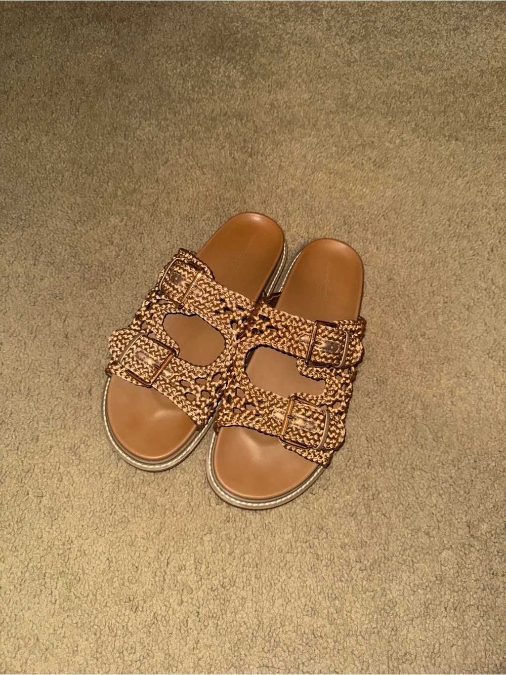 Universal Thread Women's Braided Double-Buckle Slide Sandals in Brown